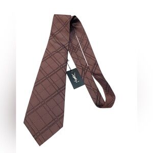 Yves Saint Laurent Silk Brown Geometric Tie Vintage Look, Academia, Luxury